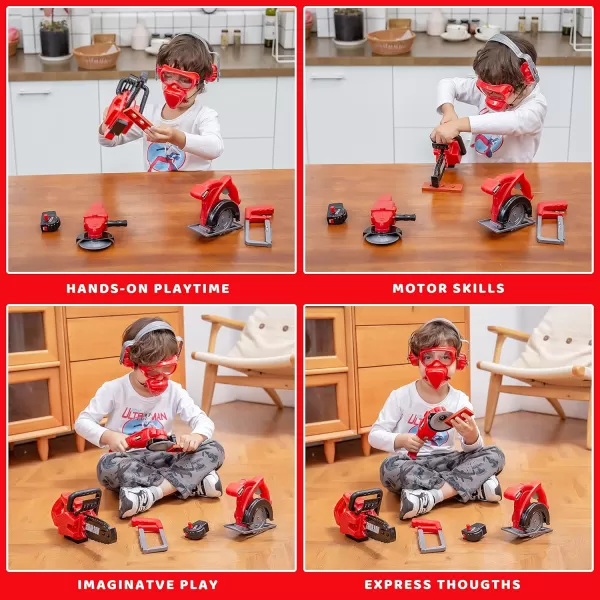 JOYIN 9Pcs Kids Tool Set Pretend Play Toddler Tool Toys with Construction Worker Box ampamp Electronic Drill Chainsaw Toy for Boy Girl Halloween Present Birthday Dress Up Party Favors