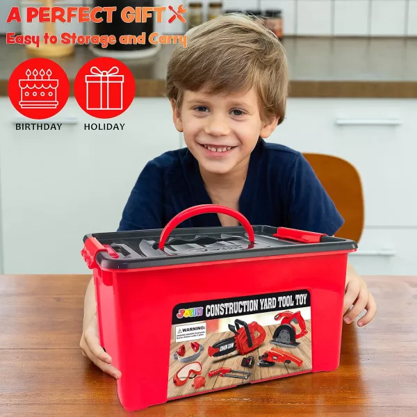 JOYIN 9Pcs Kids Tool Set Pretend Play Toddler Tool Toys with Construction Worker Box ampamp Electronic Drill Chainsaw Toy for Boy Girl Halloween Present Birthday Dress Up Party Favors