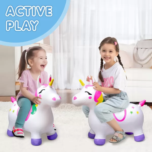 JOYIN Bouncy Unicorn Horse Kids Ride On Bouncer Toddler Girl Bouncing Animal Hopper Inflatable Hopping Toy for Birthday Gift 18 Months 2 3 4 5 Year Old Kids Toddlers Boys Girls