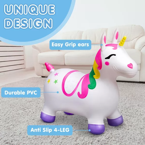JOYIN Bouncy Unicorn Horse Kids Ride On Bouncer Toddler Girl Bouncing Animal Hopper Inflatable Hopping Toy for Birthday Gift 18 Months 2 3 4 5 Year Old Kids Toddlers Boys Girls