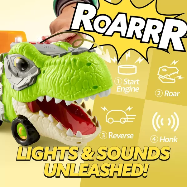 JOYIN Dinosaur Truck Toys for Kids Kids Toys Boys Age 3 4 5 Dinosaur Car Carrier Truck Toy with 6 Rubber Car Vehicles Toddler Birthday Gifts with Music ampamp Lights for 3 4 5 Year Old BoysTropical Dinosaur Truck
