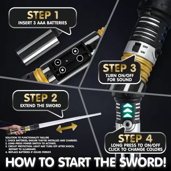 JOYIN Extendable 2in1 LED Sword Gold Handle 2 Pcs Light Up Swords with Motion Sensitive Sound Halloween Costume New Years Eve Party Supplies Gifts Galaxy War Fighters and WarriorsGold Handle
