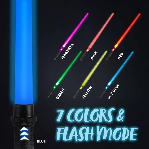 JOYIN Extendable 2in1 LED Sword Gold Handle 2 Pcs Light Up Swords with Motion Sensitive Sound Halloween Costume New Years Eve Party Supplies Gifts Galaxy War Fighters and WarriorsBlack Handle
