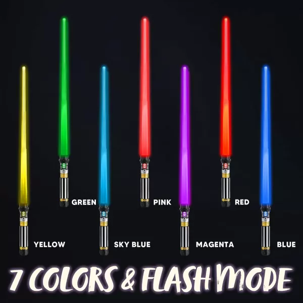 JOYIN Extendable 2in1 LED Sword Gold Handle 2 Pcs Light Up Swords with Motion Sensitive Sound Halloween Costume New Years Eve Party Supplies Gifts Galaxy War Fighters and WarriorsGold Handle