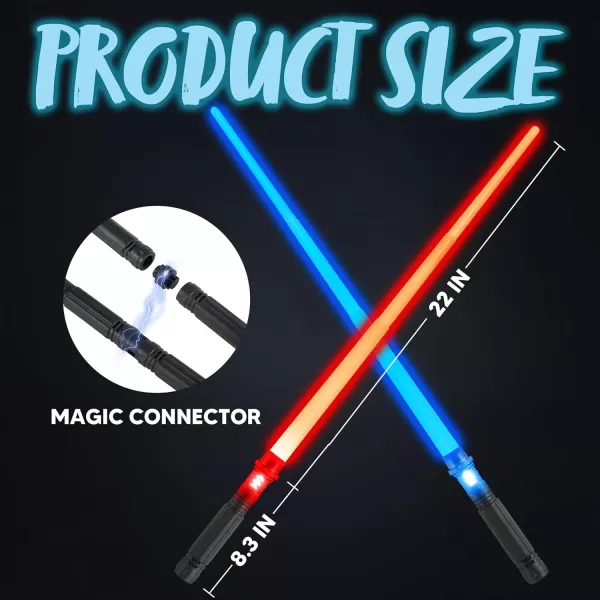 JOYIN Extendable 2in1 LED Sword Gold Handle 2 Pcs Light Up Swords with Motion Sensitive Sound Halloween Costume New Years Eve Party Supplies Gifts Galaxy War Fighters and WarriorsBlack Handle