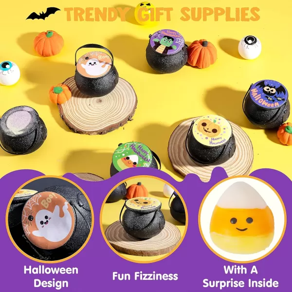 JOYIN Halloween Witch Cauldron Themed Bath Bomb with Mochi Squishy Toy 6 Packs Bubble Kids Bath Bombs with Surprise Toy InsideHalloween Party Favors Supplies
