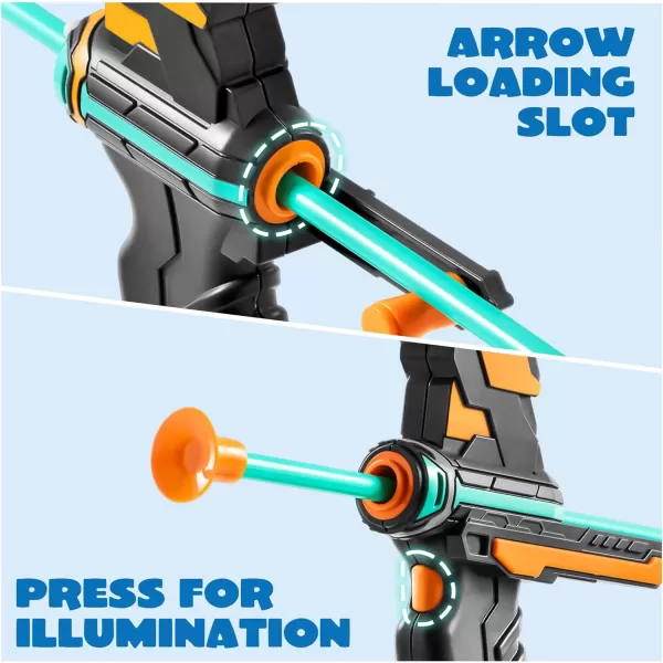 JOYIN LED Bow and Arrow for Kids Light Up Archery Toy Play Set with Suction Cups Arrows Targets ampamp Arrow Case Indoor and Outdoor Hunting Play Gift Toys for Boys Girls 312Aqua Blue
