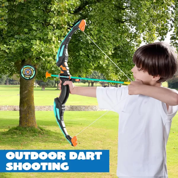 JOYIN LED Bow and Arrow for Kids Light Up Archery Toy Play Set with Suction Cups Arrows Targets ampamp Arrow Case Indoor and Outdoor Hunting Play Gift Toys for Boys Girls 312Aqua Blue