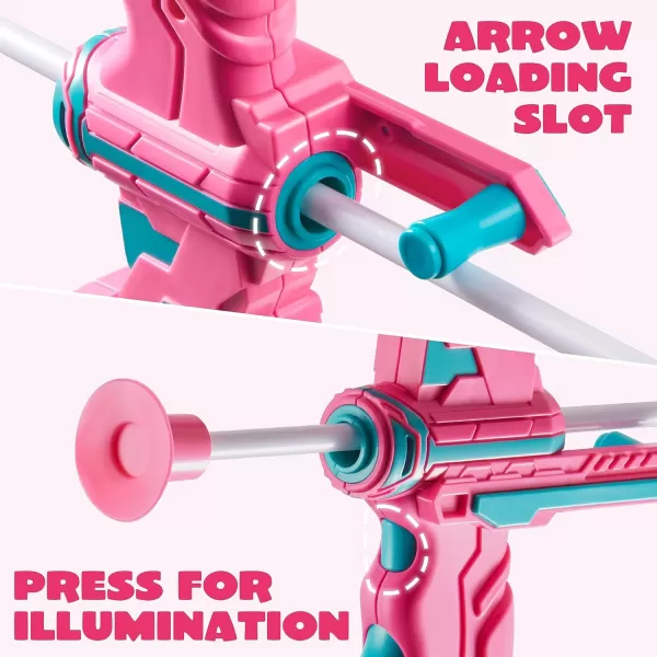 JOYIN LED Bow and Arrow for Kids Light Up Archery Toy Play Set with Suction Cups Arrows Targets ampamp Arrow Case Indoor and Outdoor Hunting Play Gift Toys for Boys Girls 312Pink