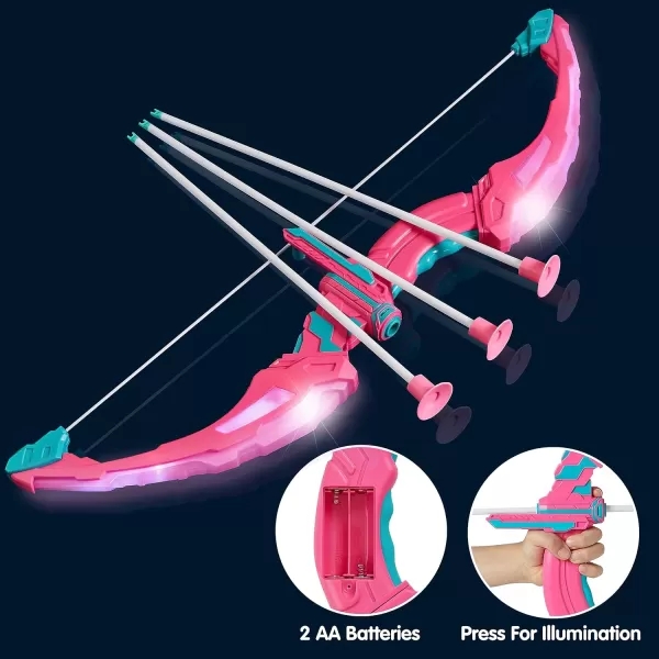 JOYIN LED Bow and Arrow for Kids Light Up Archery Toy Play Set with Suction Cups Arrows Targets ampamp Arrow Case Indoor and Outdoor Hunting Play Gift Toys for Boys Girls 312Pink