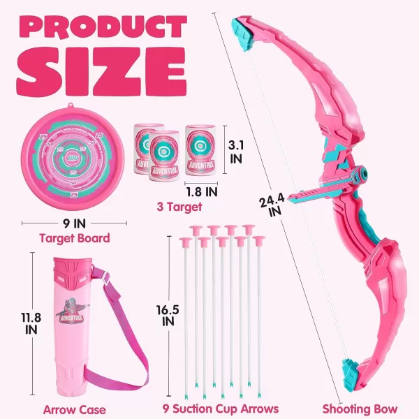 JOYIN LED Bow and Arrow for Kids Light Up Archery Toy Play Set with Suction Cups Arrows Targets ampamp Arrow Case Indoor and Outdoor Hunting Play Gift Toys for Boys Girls 312Pink