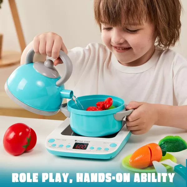 JOYIN Play Food Set for Kids Kitchen Pretend Food for Toddlers 13 Play Kitchen Appliances with Pots Pans Induction Cooker Cutting Vegetables Fake Food Gift for Boys and Girls Cooking Toy Set