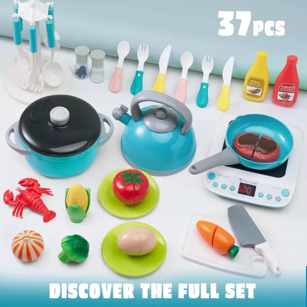 JOYIN Play Food Set for Kids Kitchen Pretend Food for Toddlers 13 Play Kitchen Appliances with Pots Pans Induction Cooker Cutting Vegetables Fake Food Gift for Boys and Girls Cooking Toy Set
