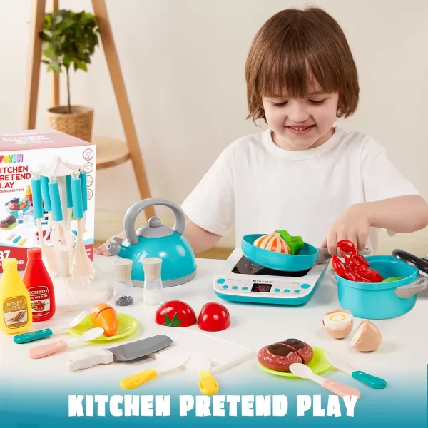 JOYIN Play Food Set for Kids Kitchen Pretend Food for Toddlers 13 Play Kitchen Appliances with Pots Pans Induction Cooker Cutting Vegetables Fake Food Gift for Boys and Girls Cooking Toy Set