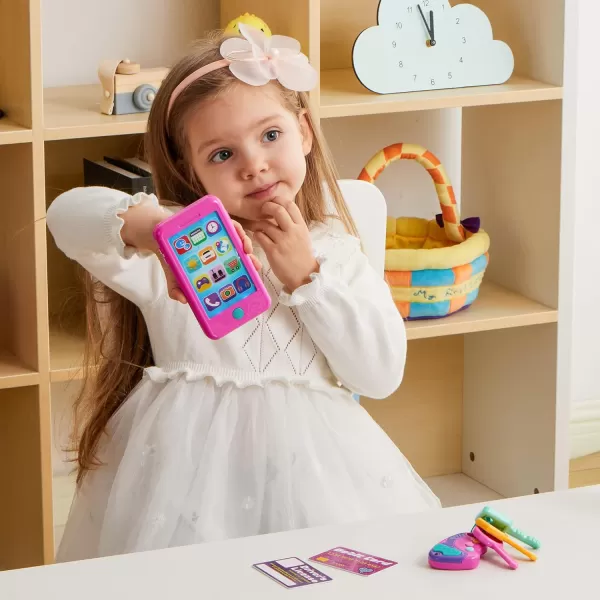 JOYIN Pretend Play Smart Phone Keyfob Key Toy and Credit Cards Set Kids Toddler Cellphone Toys Toddler Birthday Gifts Toys for 1 2 3 4 5 Year Old Kids Presents ToysMulticolor Pink