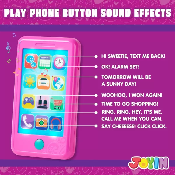 JOYIN Pretend Play Smart Phone Keyfob Key Toy and Credit Cards Set Kids Toddler Cellphone Toys Toddler Birthday Gifts Toys for 1 2 3 4 5 Year Old Kids Presents ToysMulticolor Pink