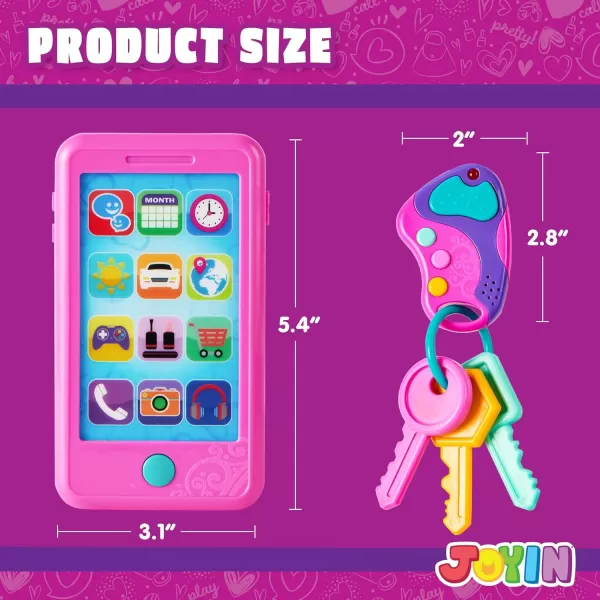 JOYIN Pretend Play Smart Phone Keyfob Key Toy and Credit Cards Set Kids Toddler Cellphone Toys Toddler Birthday Gifts Toys for 1 2 3 4 5 Year Old Kids Presents ToysMulticolor Pink