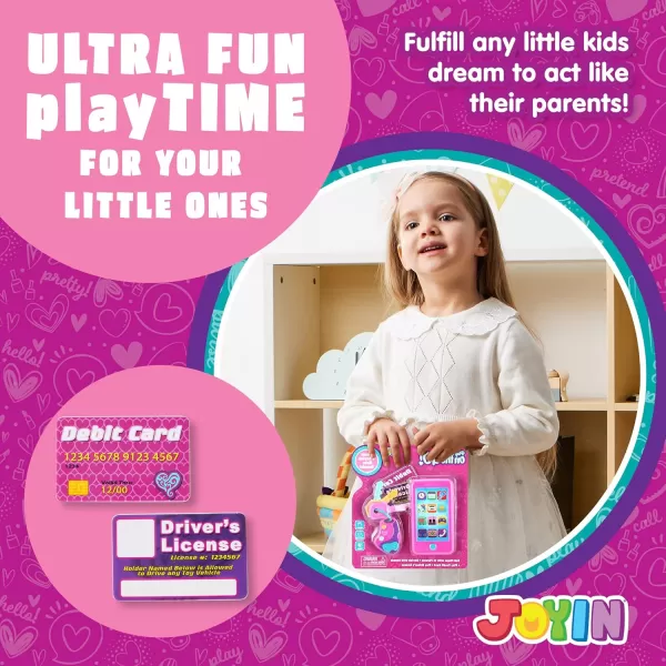 JOYIN Pretend Play Smart Phone Keyfob Key Toy and Credit Cards Set Kids Toddler Cellphone Toys Toddler Birthday Gifts Toys for 1 2 3 4 5 Year Old Kids Presents ToysMulticolor Pink