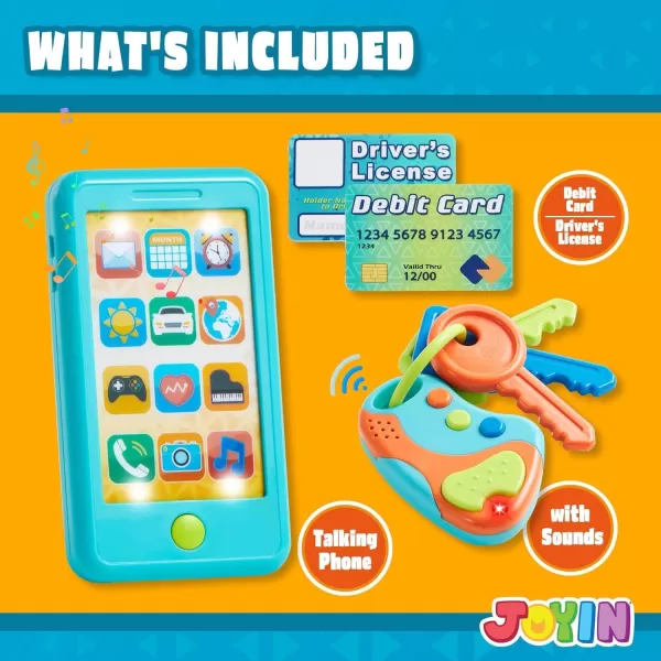 JOYIN Pretend Play Smart Phone Keyfob Key Toy and Credit Cards Set Kids Toddler Cellphone Toys Toddler Birthday Gifts Toys for 1 2 3 4 5 Year Old Kids Presents ToysBlue