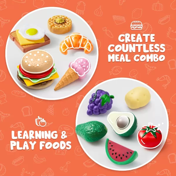 Joyin 50 Piece Set of Kitchen Toys Dinnerware Dummy Fruits Vegetables Plastic Accessories for Children Educational Learning Toy Role Play Gift