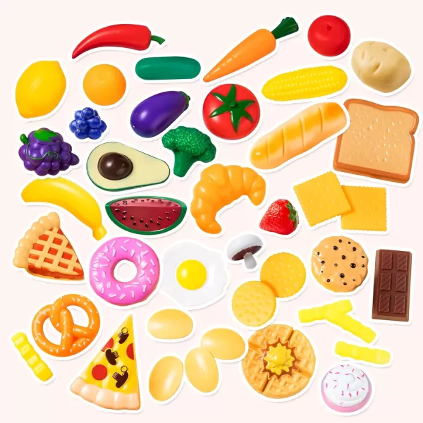 Joyin 50 Piece Set of Kitchen Toys Dinnerware Dummy Fruits Vegetables Plastic Accessories for Children Educational Learning Toy Role Play Gift