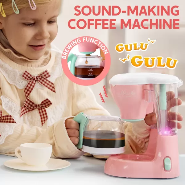 Joyin Play Kitchen Toys Pretend Play Kitchen Appliances Toy Set with Coffee Maker Mixer Toaster with Realistic Lightsampamp Sounds Birthday Gift for Kids Ages 3 PinkPink