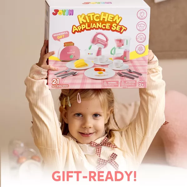 Joyin Play Kitchen Toys Pretend Play Kitchen Appliances Toy Set with Coffee Maker Mixer Toaster with Realistic Lightsampamp Sounds Birthday Gift for Kids Ages 3 PinkPink