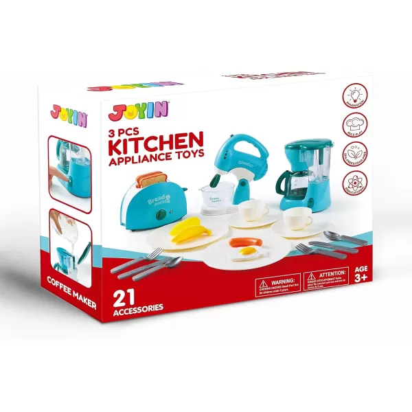 Joyin Play Kitchen Toys Pretend Play Kitchen Appliances Toy Set with Coffee Maker Mixer Toaster with Realistic Lightsampamp Sounds Birthday Gift for Kids Ages 3 PinkBlue