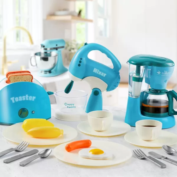 Joyin Play Kitchen Toys Pretend Play Kitchen Appliances Toy Set with Coffee Maker Mixer Toaster with Realistic Lightsampamp Sounds Birthday Gift for Kids Ages 3 PinkBlue