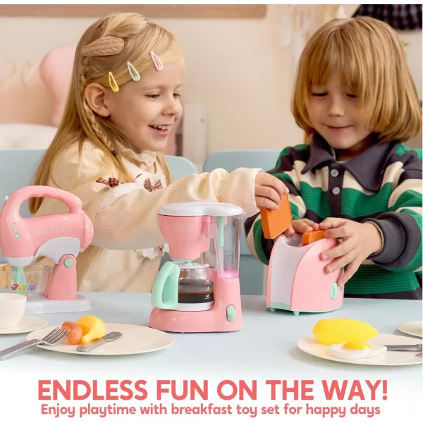 Joyin Play Kitchen Toys Pretend Play Kitchen Appliances Toy Set with Coffee Maker Mixer Toaster with Realistic Lightsampamp Sounds Birthday Gift for Kids Ages 3 PinkPink