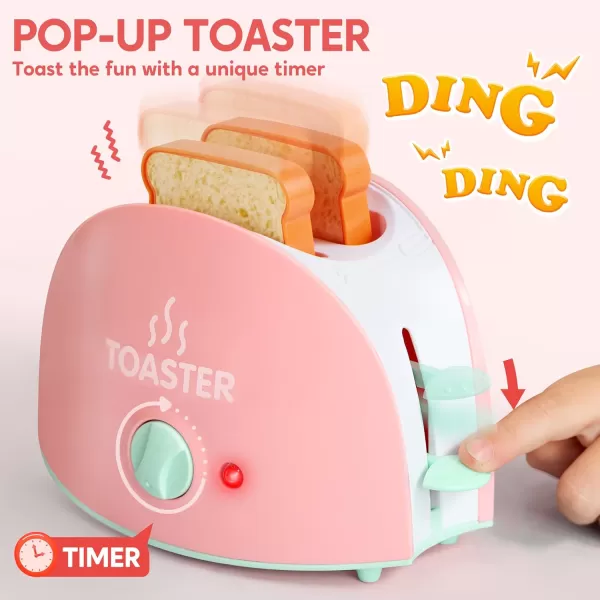 Joyin Play Kitchen Toys Pretend Play Kitchen Appliances Toy Set with Coffee Maker Mixer Toaster with Realistic Lightsampamp Sounds Birthday Gift for Kids Ages 3 PinkPink