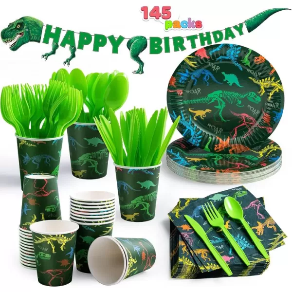 JOYIN 145 Pcs Unicorn Birthday Party Supplies with Unicorn Banner for Girls 24 Serves Unicorn Disposable Tableware Set with Plates  Cups Napkins and Cutlery Sets for Unicorn Themes Party Kids 2 3Dinosaur