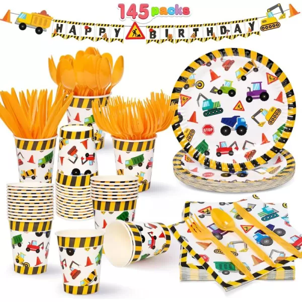 JOYIN 145 Pcs Unicorn Birthday Party Supplies with Unicorn Banner for Girls 24 Serves Unicorn Disposable Tableware Set with Plates  Cups Napkins and Cutlery Sets for Unicorn Themes Party Kids 2 3Construction