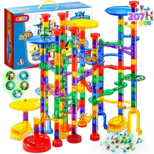 JOYIN 170Pcs Glowing Marble Run Construction Building Blocks Toys with 5 Glow in The Dark Glass Marbles STEM Educational Building Block Toy120 Plastic Pieces  50 Glass Marbles196Extreme Set