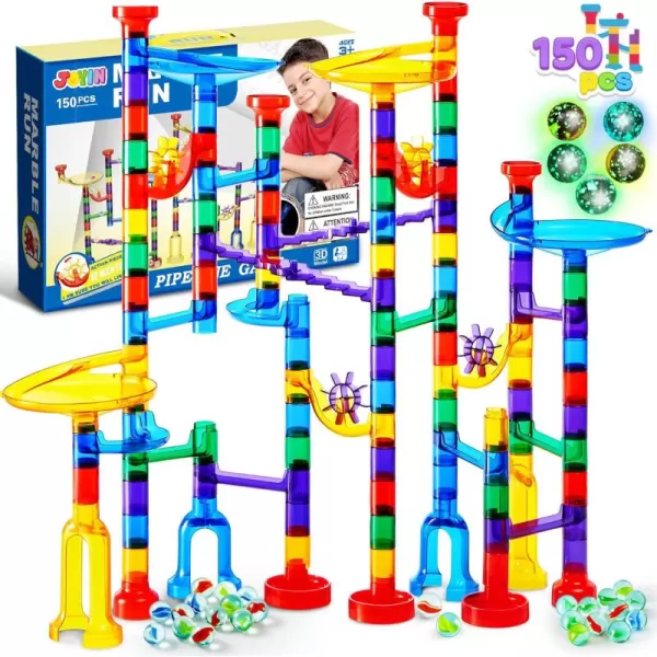 JOYIN 170Pcs Glowing Marble Run Construction Building Blocks Toys with 5 Glow in The Dark Glass Marbles STEM Educational Building Block Toy120 Plastic Pieces  50 Glass MarblesSuper Set