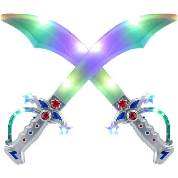 JOYIN 2 Deluxe Pirate 195quot LED Light Up Flashing Buccaneer Swords with Motion Activated Clanging Sounds for Realistic Buccaneer Pirate Play Halloween Party by Spooktacular Creations