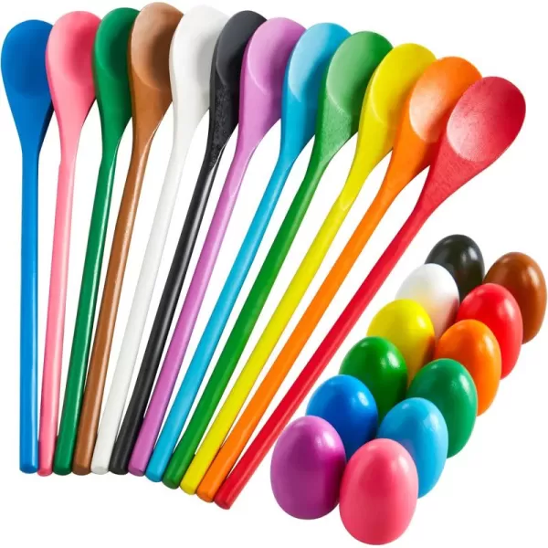 JOYIN 24 PCS Easter Egg and Spoon Race Game Set 12 Players Carnival Game for Kids ampamp Family Activity Holiday Outdoor Yard Easter Egg Hunt Birthday Party Lawn
