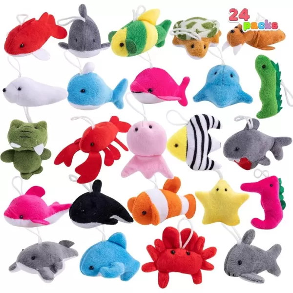 JOYIN 24 Pack Mini Animal Plush Toy Assortment 24 Units 3quot Each Animals Keychain Decoration for Kids Small Stuffed Animal Bulk for Kids Carnival Prizes School Gifts Valentines Day Party FavorsSea Animals