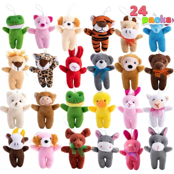 JOYIN 24 Pack Mini Animal Plush Toy Assortment 24 Units 3quot Each Animals Keychain Decoration for Kids Small Stuffed Animal Bulk for Kids Carnival Prizes School Gifts Valentines Day Party FavorsStanding Animals