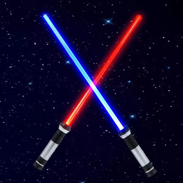 JOYIN 2in1 Light Up 6 Colors Light Swords Set LED Dual Swords Realistic Handle for Kids FX Sound Motion Sensitive for Galaxy War Fighters Warriors New Years Eve Party Supplies
