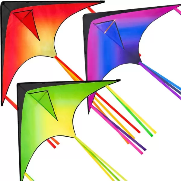 JOYIN 3 Packs Large Delta Kite Orange Green and Purple Easy to Fly Huge Kites for Kids and Adults with 2625 ft Kite String Large Delta Beach Kite for Outdoor Games and Activities
