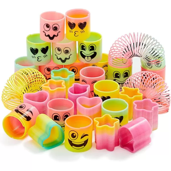 JOYIN 30 Pcs Spring Rainbow Party Favor Mini Plastic Coil Spring Toy Fidget Stress Coil Mini Springs Bulk Toys for Carnival Prize Birthday Goodie Bag Stuffers