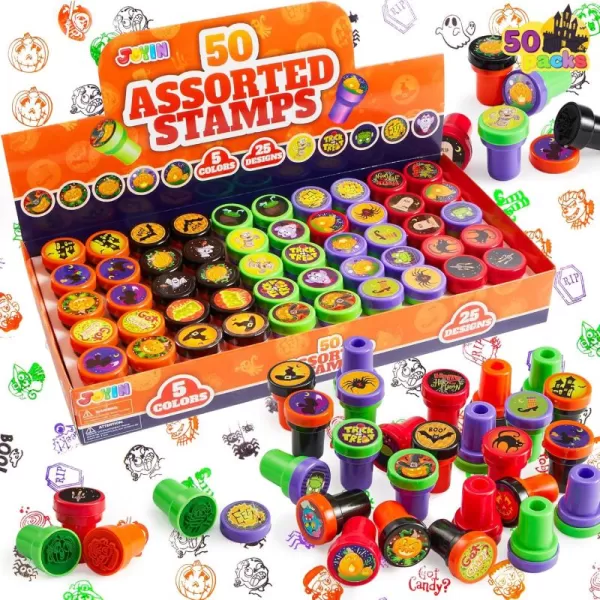 JOYIN 50 Pieces Halloween Assorted Stamps Kids Self Ink Stamps 25 Designs Plastic Stamps Trick Or Treat Stamps Spooky Stamps for Halloween Party Gifts Game Prizes Halloween Goodies Bags