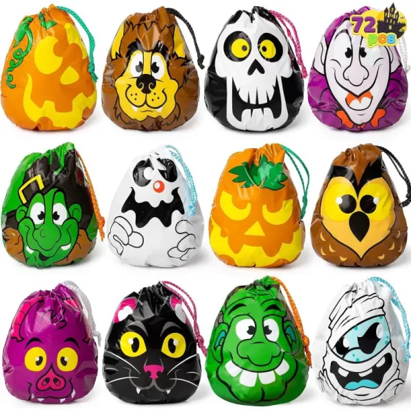 JOYIN 72PCS Halloween Drawstring Goody Bags for Halloween Treats Bags Trick or Treat Bags Goodie Candy Gift Bags Bulk for Kids Trick or Treating Halloween Party Favors Supplies