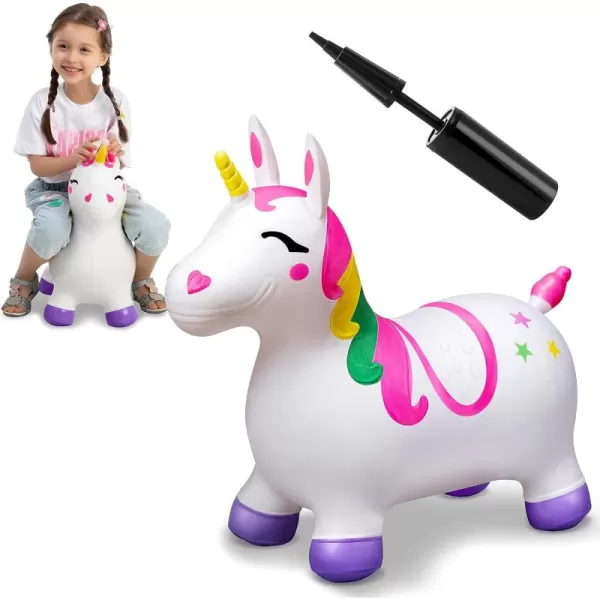 JOYIN Bouncy Unicorn Horse Kids Ride On Bouncer Toddler Girl Bouncing Animal Hopper Inflatable Hopping Toy for Birthday Gift 18 Months 2 3 4 5 Year Old Kids Toddlers Boys Girls