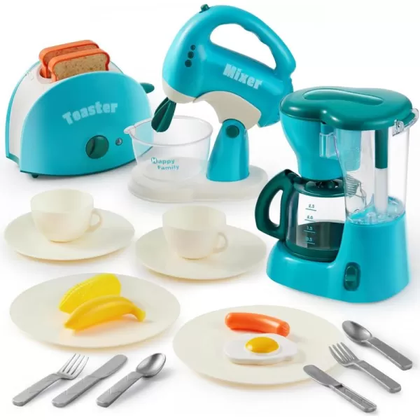 Joyin Play Kitchen Toys Pretend Play Kitchen Appliances Toy Set with Coffee Maker Mixer Toaster with Realistic Lightsampamp Sounds Birthday Gift for Kids Ages 3 PinkBlue