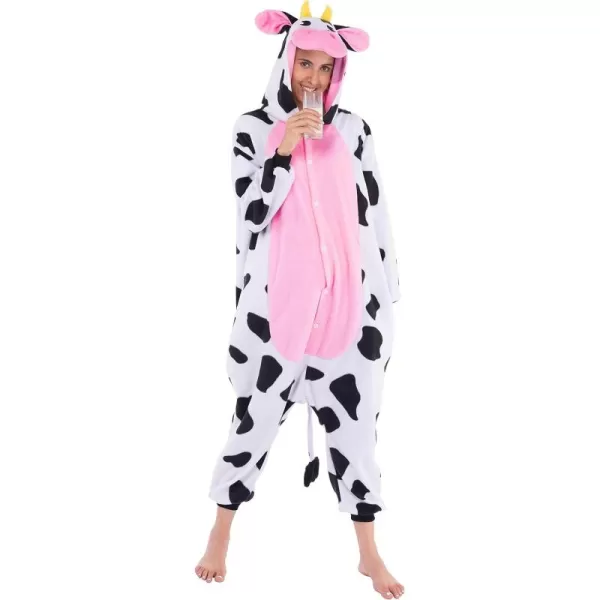 Spooktacular Creations Halloween Adult Cow Costume Cow Pajama Cow Halloween Costume for Halloween Cosplay Themed PartiesMulticolor