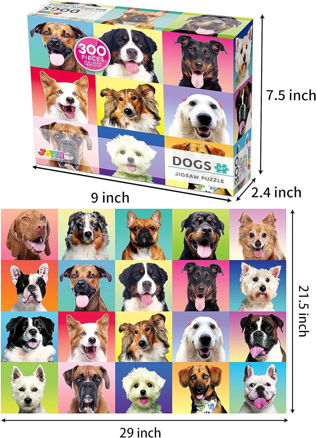 JOYIN 300 pcs Multicolor Dogs Puzzles Jigsaw Puzzle for Kids and Adults29quot x 21quot Puppy Theme Puzzles for Teens Collection Gift Home Art Decor