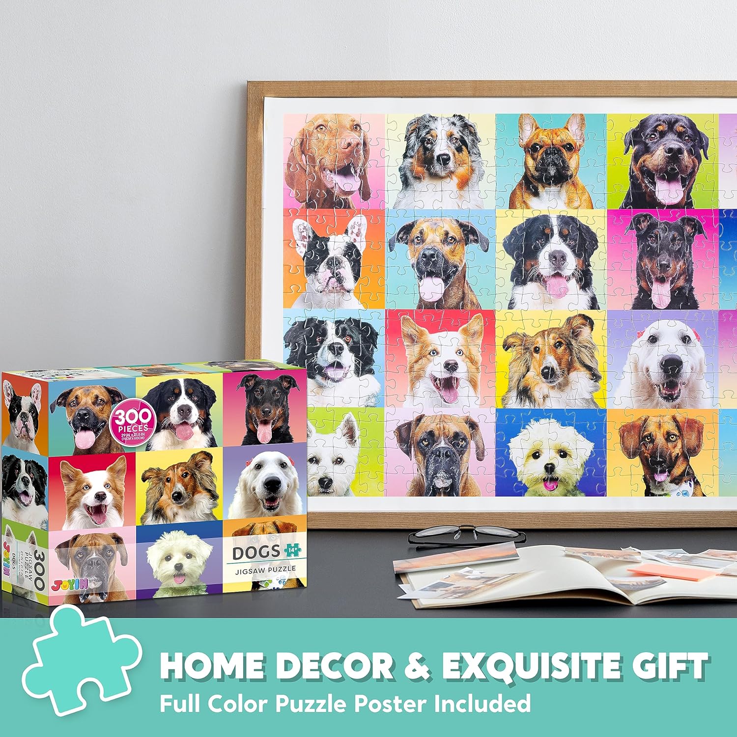 JOYIN 300 pcs Multicolor Dogs Puzzles Jigsaw Puzzle for Kids and Adults29quot x 21quot Puppy Theme Puzzles for Teens Collection Gift Home Art Decor