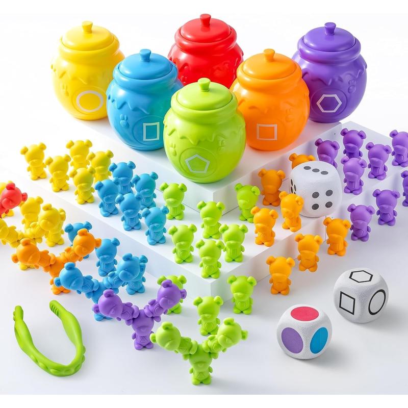 JOYIN Rainbow Counting Bears with Matching Sorting Cups  83 Pcs Set Learning Toys for Kids Age 3 Number Sorting Color Recognition Tweezers Dice Instruction Book Educational Gift